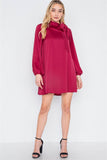 Satin Long Sleeve Side-tie Mini Dress