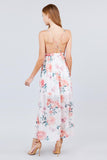 Deep V-neck W/cross Strap Print Maxi Dress