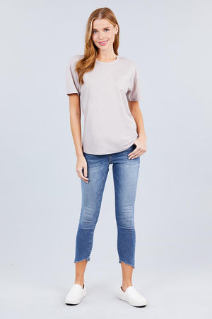 Short Sleeve Round Neck One Pocket Box Knit Top