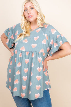 Plus Size Cute Adorable Heart Jersey Babydoll Tunic Top