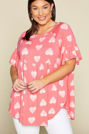 Plus Size Cute Adorable Heart Jersey Babydoll Tunic Top