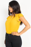 Split V Band Collar Ruffle Sleeve Top