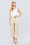 Straight Neck Waist Belted Stripe Long Jumpsuit