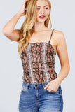 Side Shirring Print Mesh Cami Bodysuit