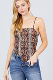 Side Shirring Print Mesh Cami Bodysuit