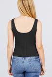 Sleeveless Double Scoop Neck Lace Trim Detail Pointelle Knit Top