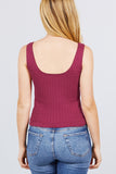 Sleeveless Double Scoop Neck Lace Trim Detail Pointelle Knit Top