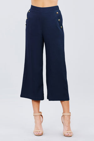 Fake Pocket W/button Detail Wide Long Leg Linen Pants