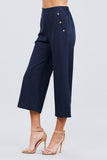 Fake Pocket W/button Detail Wide Long Leg Linen Pants