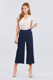 Fake Pocket W/button Detail Wide Long Leg Linen Pants