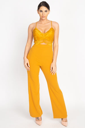 Floral Lace Front Cutout Jumpsuit