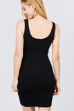 Sleeveless Deep Round V-shape Neck Heavy Rib Mini Dress