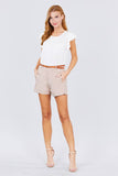 Front Slit Hem W/pocket And Belt Short Pants