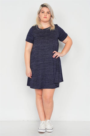 Plus Size Flare Casual Cuffed Short Sleeve Mini Shirt Dress