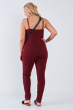 Plus Size Ribbed Knit Button Down Spaghetti Strap Jumpsuit