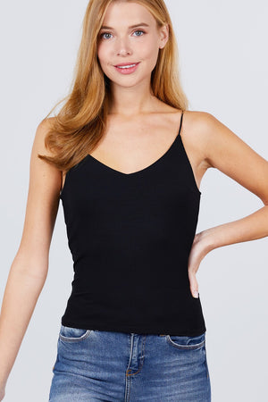 Double V-neck 2 Ply Rib Knit Cami Top