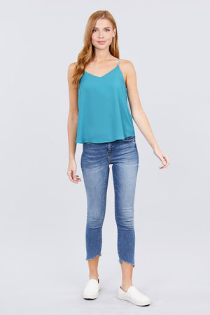 Double V-neck Cami Woven Top