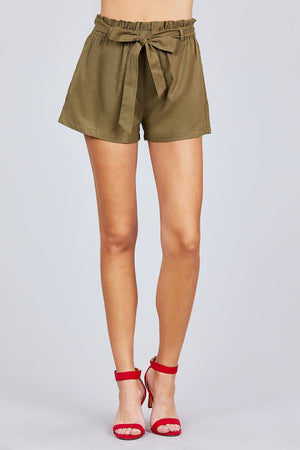 Paper Bag W/bow Tie Short Linen Pants