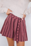 Mauve Plum Purple Stripes Vintage High-waist Adjustable Waist Tie Shorts