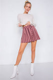 Mauve Plum Purple Stripes Vintage High-waist Adjustable Waist Tie Shorts