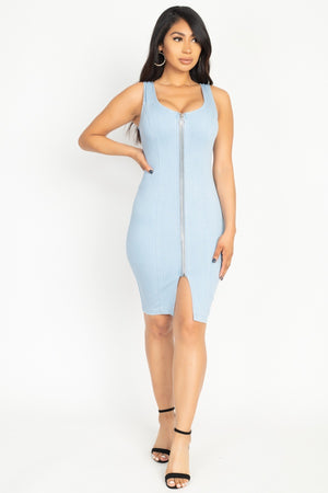 Sleeveless V Neck Double Zipper Dress