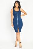 Sleeveless V Neck Double Zipper Dress