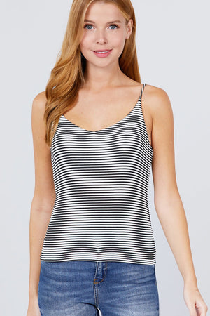 Double V-neck 2 Ply Stripe Rib Knit Cami Top