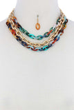 Triple Layer Multi Color Thick Chain Necklace And Earring Set