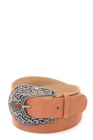 Cut Out Filiree Metal Buckle Pu Leather Belt