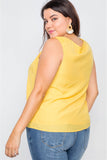 Canary Yellow V-neck Gathered Shoulder Casual Top