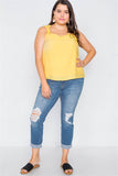 Canary Yellow V-neck Gathered Shoulder Casual Top