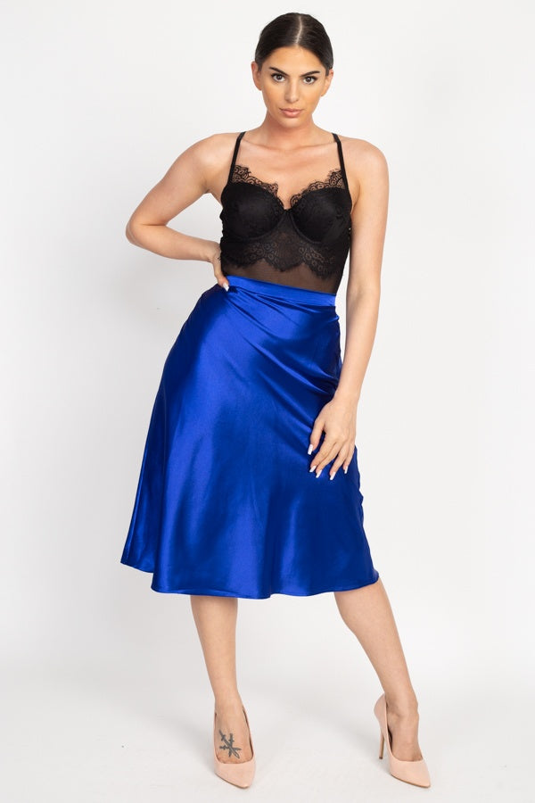 A-line Satin Midi Skirt