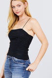 V-neck W/shirring Detail Elastic Strap Mesh Cami Top