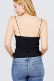 V-neck W/shirring Detail Elastic Strap Mesh Cami Top