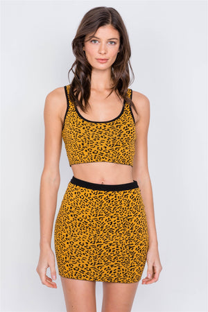 Leopard Print Crop Tank Top & Mini Skirt Set