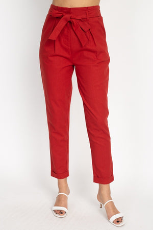 Belted Linen Paper Bag Pants