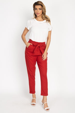 Belted Linen Paper Bag Pants