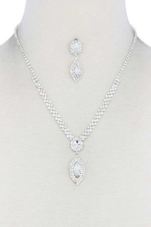 Marquise Shape Crystal Rhinestone Necklace And Bracelet Set