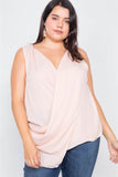 Plus Size Sheer Blush Surplus V-neck Chic Sleeveless Blouse