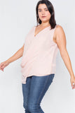 Plus Size Sheer Blush Surplus V-neck Chic Sleeveless Blouse