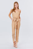 Cami Strap V-neck Belted Tie W/back Zipper Jumpsuit