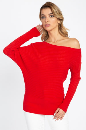 One Shoulder Ribbed Sweater