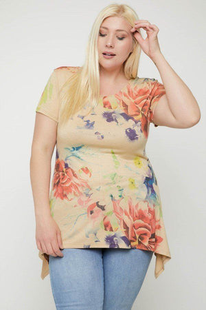 Multi-colored Watercolor Flower Print Tunic