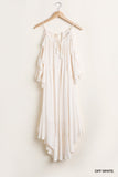 Ruffled Cold Shoulder Maxi Dress With Front Tassel Tie