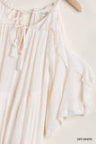 Ruffled Cold Shoulder Maxi Dress With Front Tassel Tie