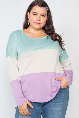 Plus Size Colorblock Soft Knit Top