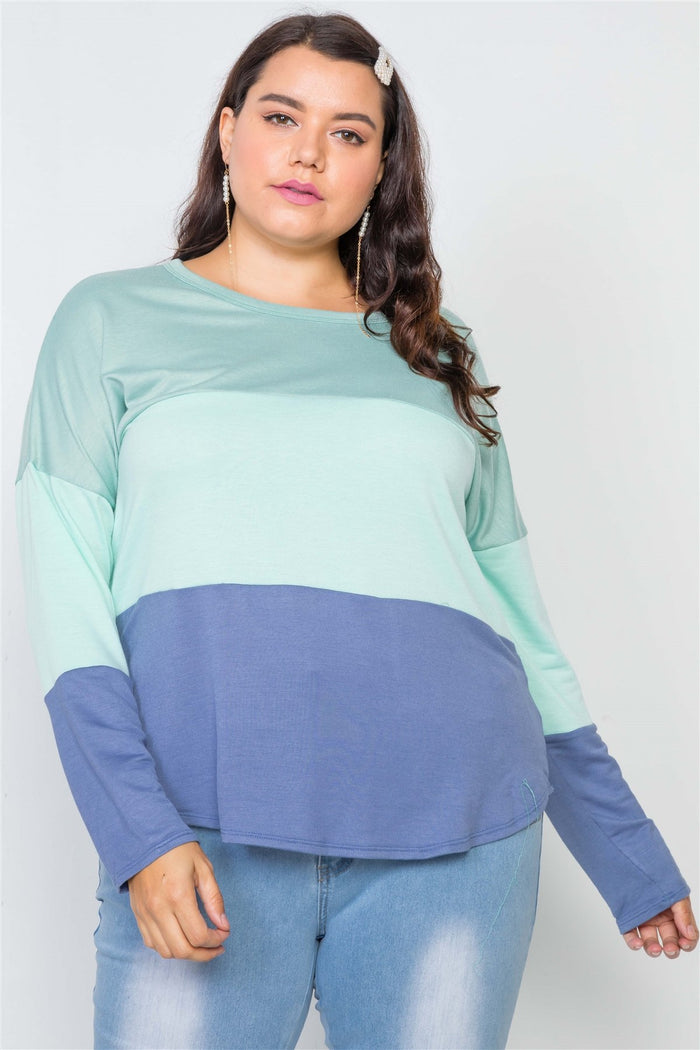 Plus Size Colorblock Soft Knit Top