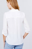 3/4 Roll Up Sleeve Pocket W/zipper Detail Woven Blouse