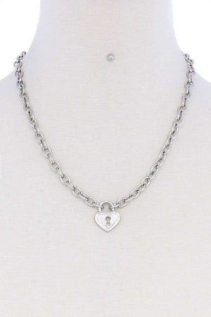 Fashion Heart Lock Chain Necklace And Earring Set