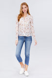 Long Sleeve V-neck W/button Down Print Mesh Knit Shirts